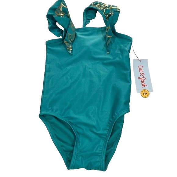 Cat & Jack Toddler's Mermaid Bathing Suit w/Tail Skirt; Teal; Size 2T - Picture 4 of 7